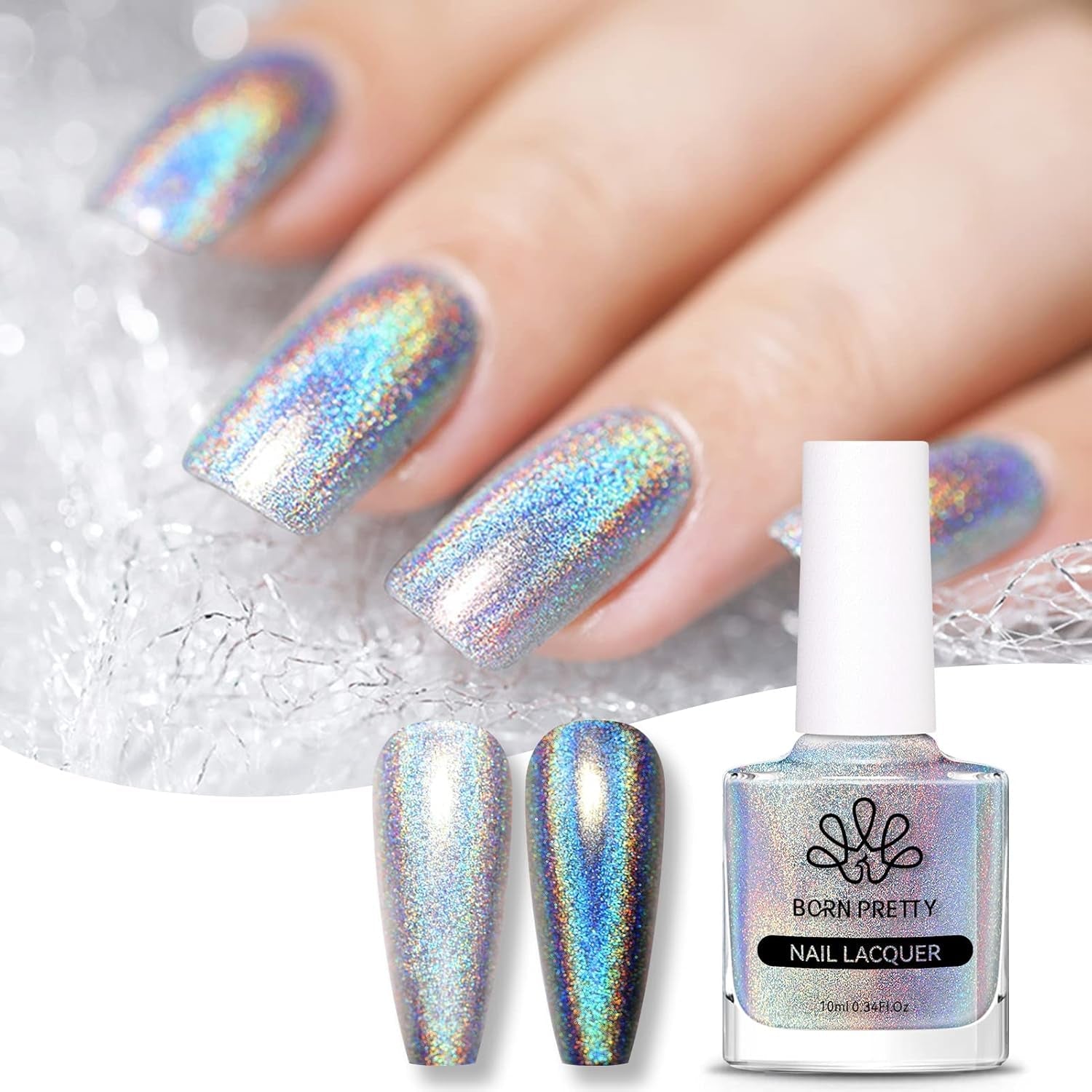 Born Pretty Oja cu Glitter, Rainbow Shining Glitter Super Shine Oja Nail Art Neagră