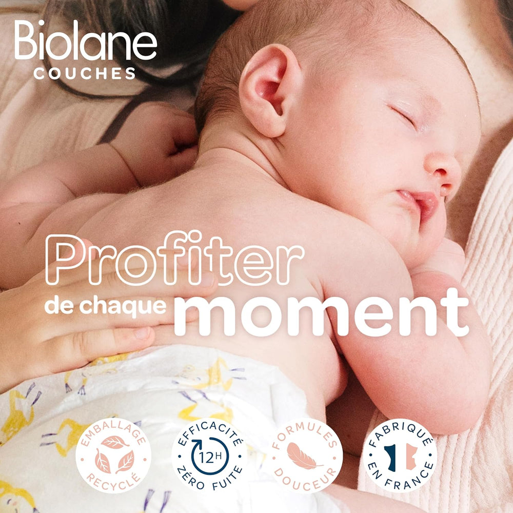 BIOLANE - Short diapers - Size 5 (12-18 kg) - 12 hour tightness - 1 month pack - 120 diapers - ecological