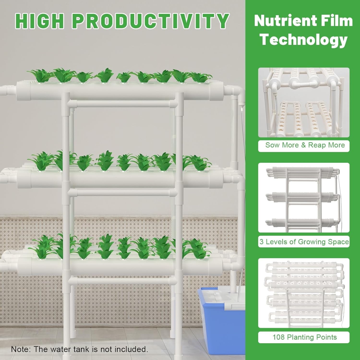 3 Tier Hydroponic Grow System Kit 108 Growing Places Hydroponic System for Vegetables Grow Kit Soilless Grow System Hydroponic Kits for Leafy Vegetables.