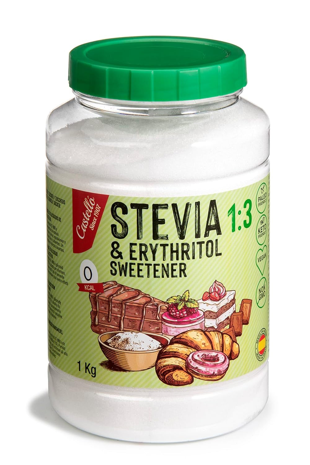 Stevia + Erythrit 1:3 Süßstoff | 1G = 3G Zucker | 100% Natürlicher Zuckerersatz - 0 Kalorien - 0 Glykämischer Index - Keto Und Paleo - 0 Netto-Kohlenhydrate - Kein GVO - Castello since 1907-1 Kg Indulcitori Naty Shop Default Title