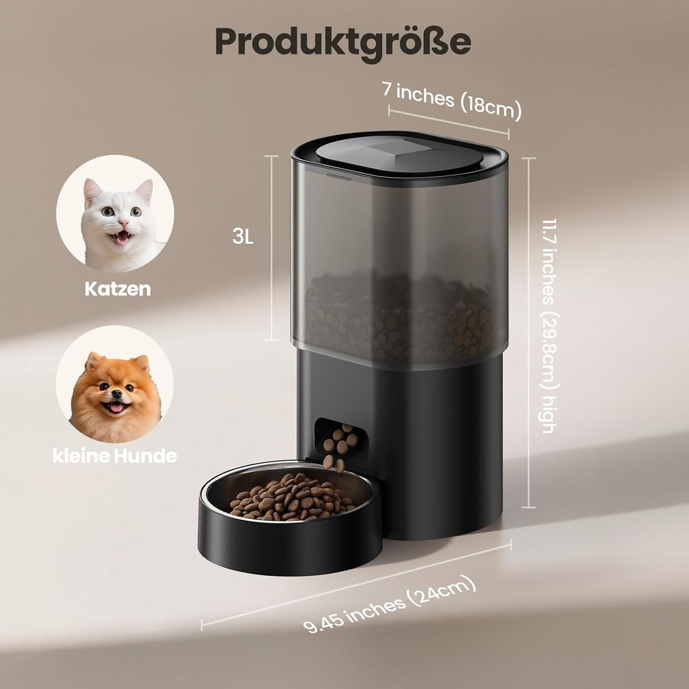 3L Automatischer Katzenfutterspender 2.5L Katzenbrunnen-Set, geräuscharmes App-steuertees Fernfütterungsgerät mit 10 Mahlzeiten per Tag, Anti-Verstopfungs-Design, ideal für Katzen & Welpen
