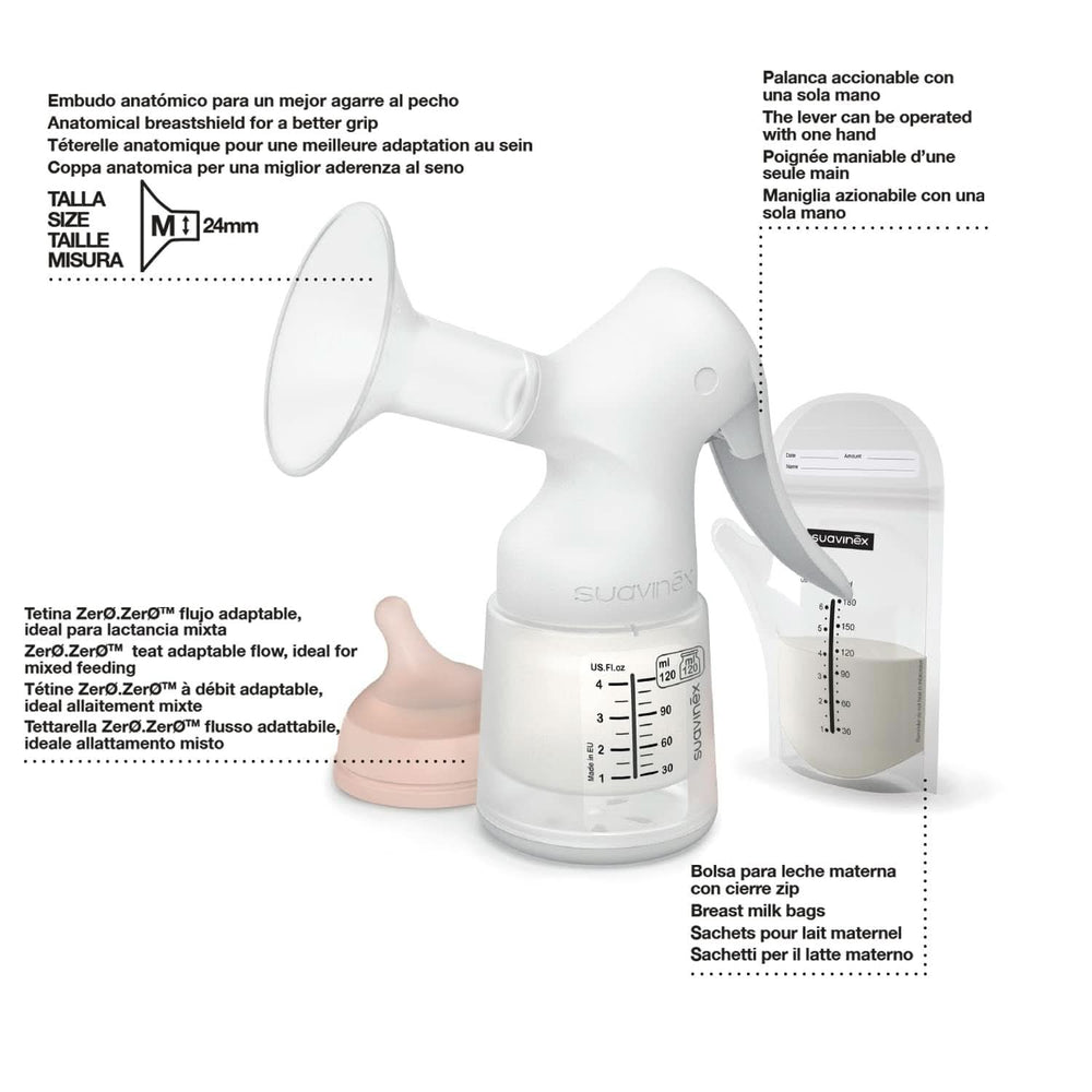 Suavinex, Maternal breast pump, 120 ml, with adjustable flow Food and Breastfeeding Accessories Bebe Naty Shop