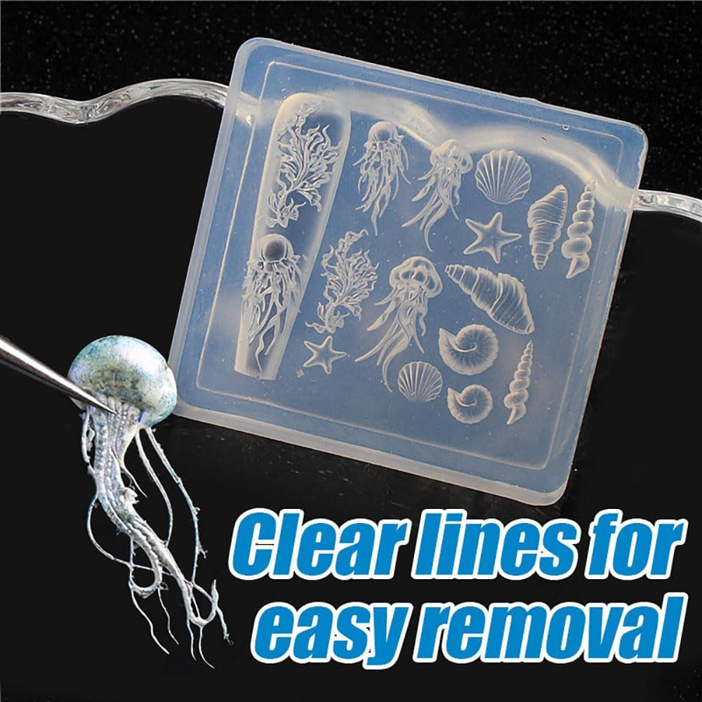 3D Gel Nail Art Silikonformen Gießformen Ocean Nail Charms Nageldesign Silikonform Quallen Muschel Nagelstempel Koralle Seestern Nagelschablonen Sommer Nagel Charms Nagel Schablone Nägel Zubehör