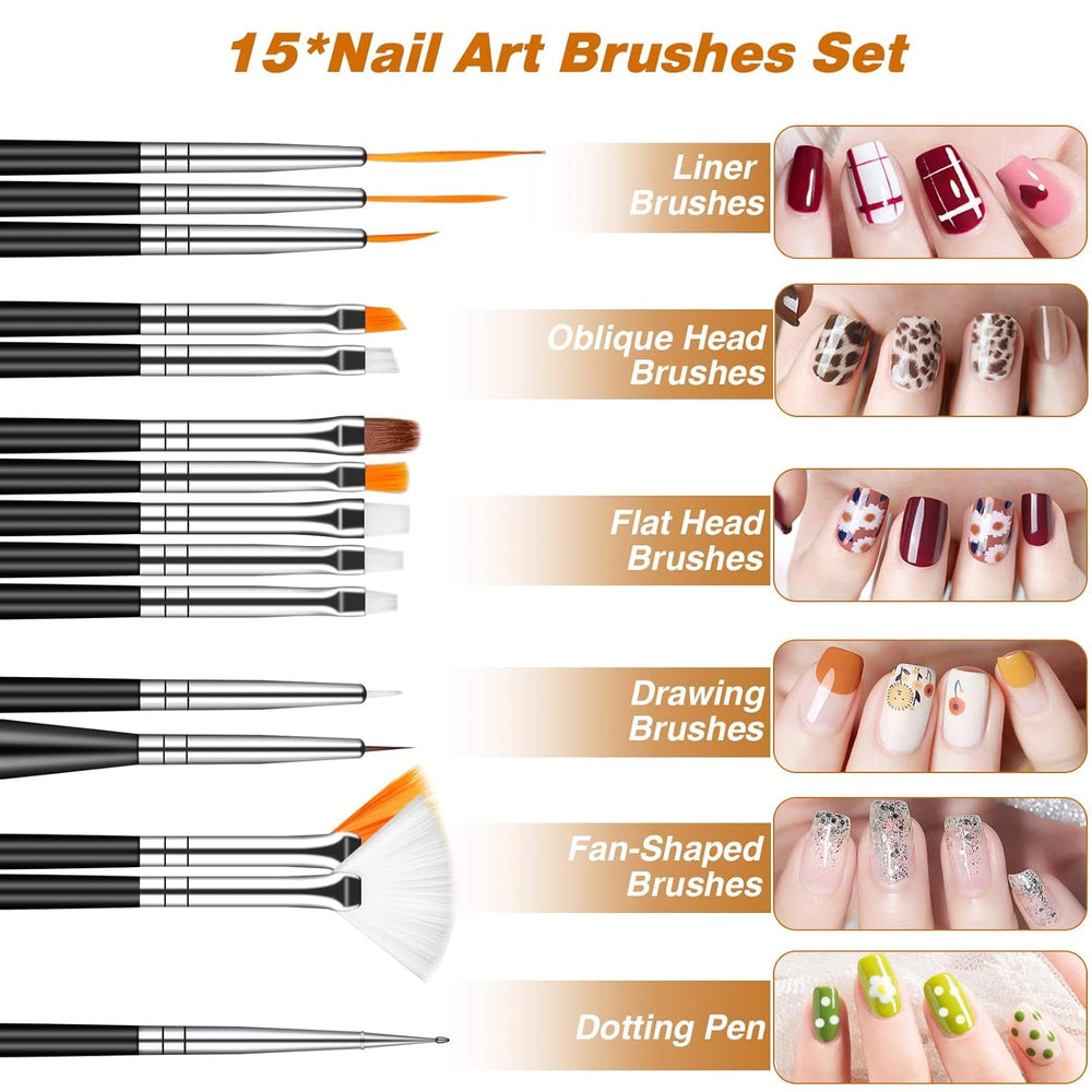 MELLIEX 45 Stück Nail Art Dekoration Zubehör Set, Nägel Pinsel Strasssteine Glitzer Goldfolie Nageldesign Dotted Pen Streifenband Für Nagelkunst Maniküre Set