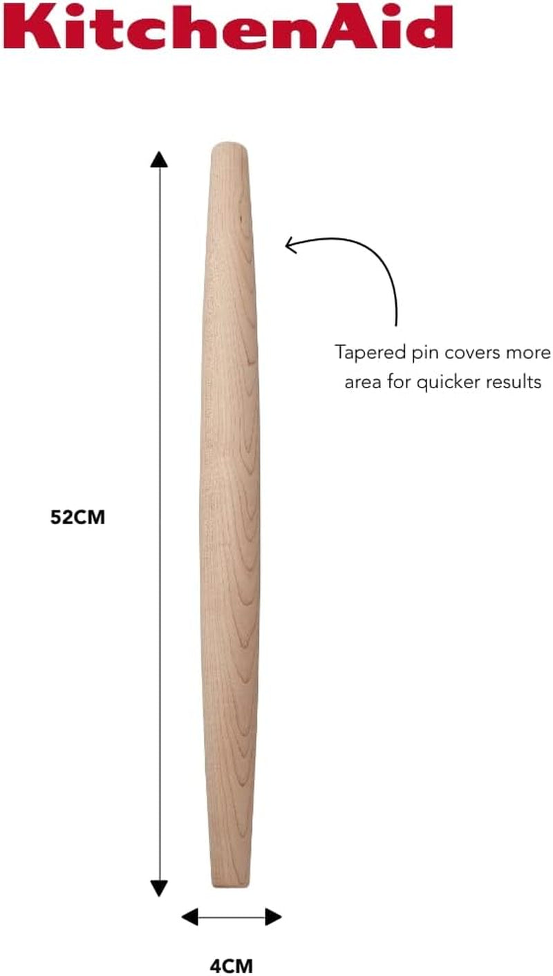 Maple Wood Tapered Rolling Pin, 51 cm, Sleeved