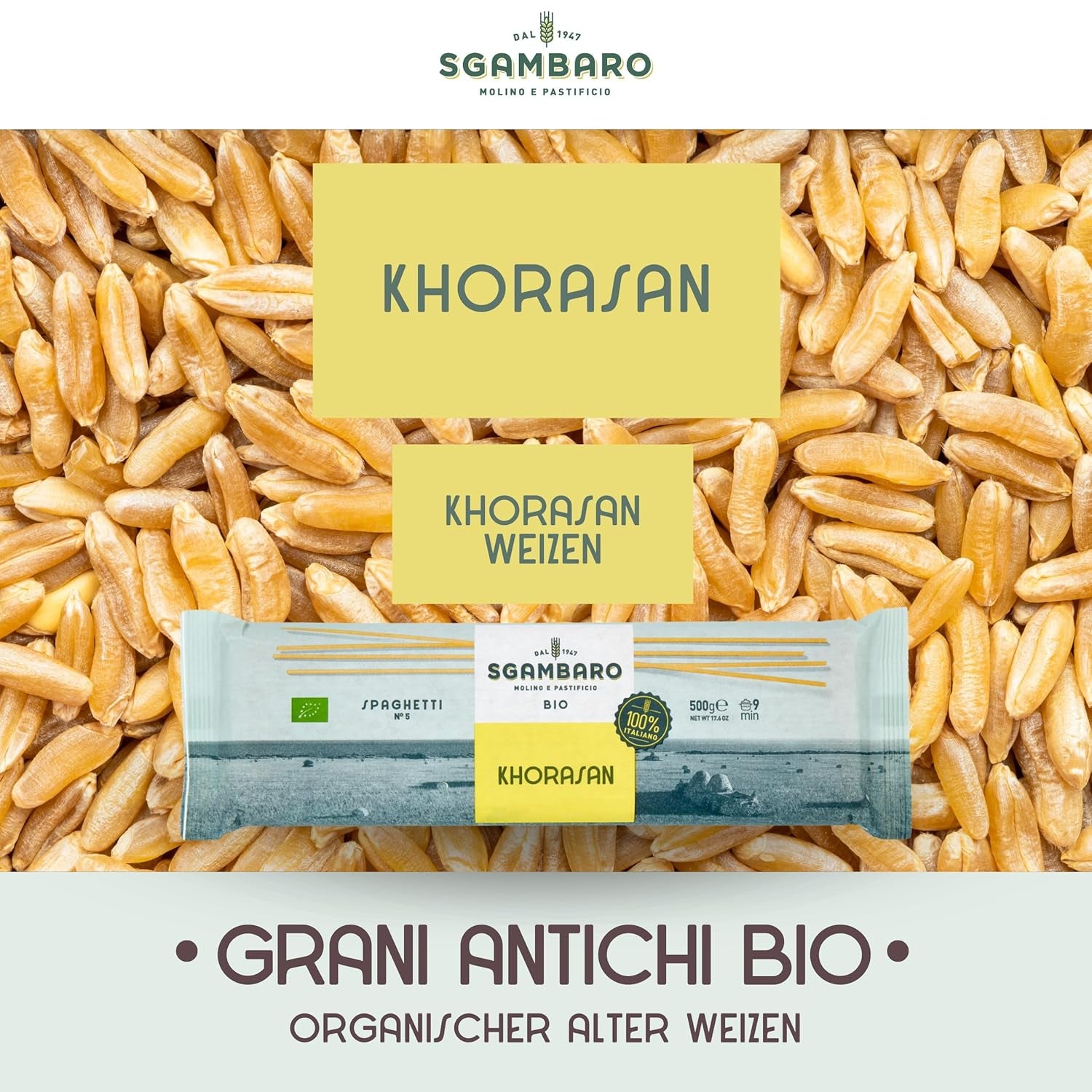 Organic spaghetti pasta no. 5 - 500g of Khorasan wheat – Ancient wheat, high in protein, 100% Italian grown – Versatile in the kitchen and rich in nutrients