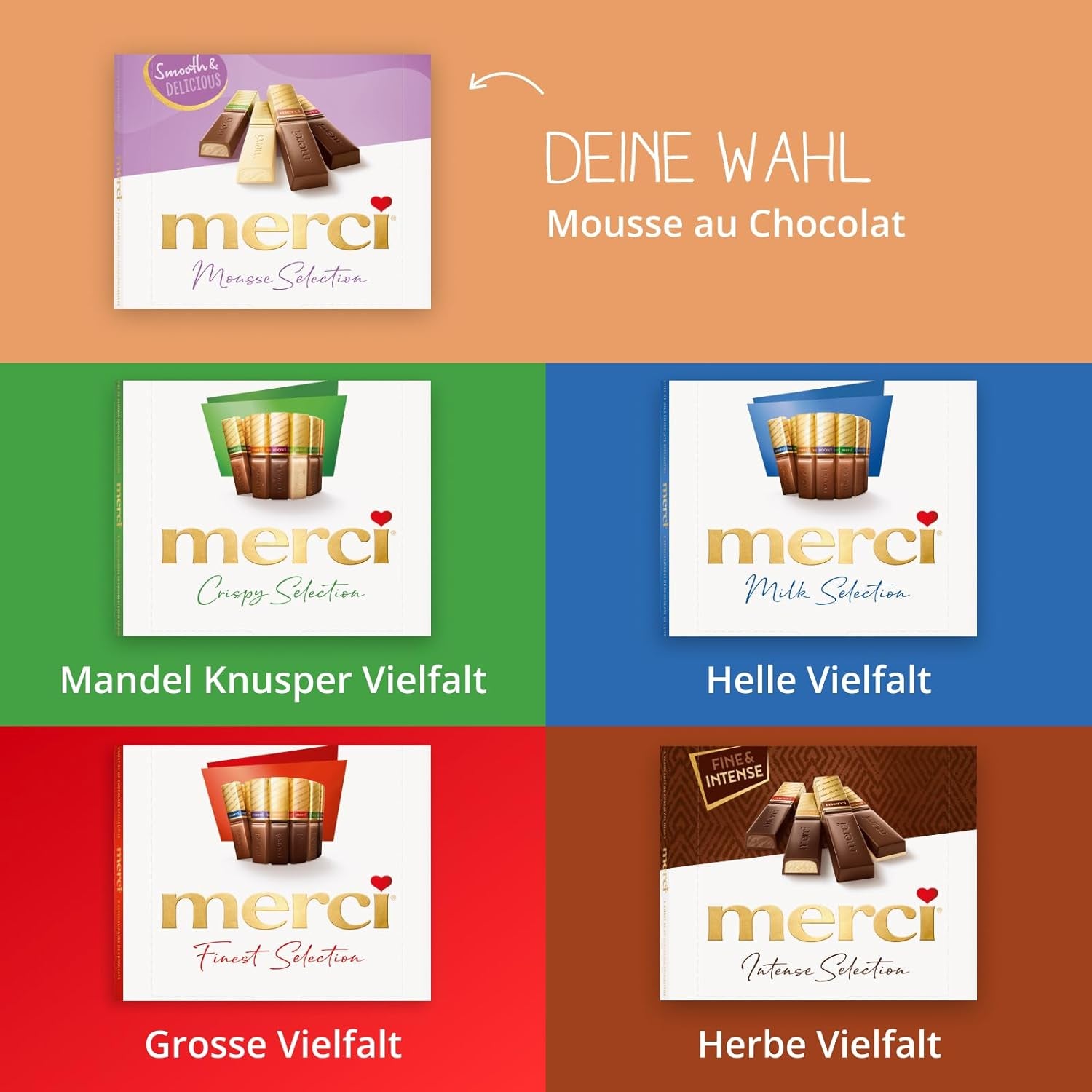 merci Finest Selection Mousse au Chocolat Variety – 1 x 210 g – Specialties Exquisite Chocolate Mousse – Filled and unfilled Pralines