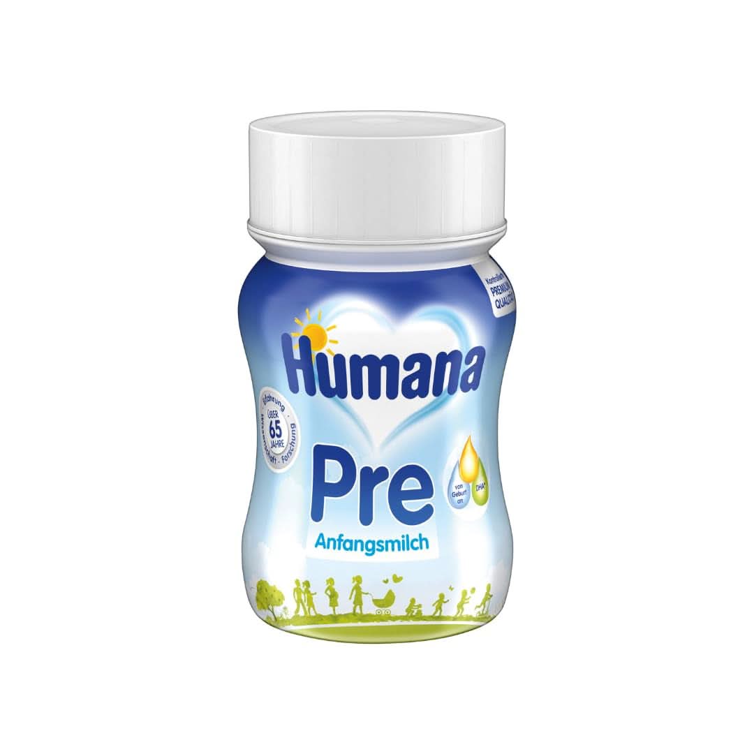 Humana Initial Milk Ready-to-drink, from birth, Ready-to-drink milk for infants, In addition to breast milk or as a sole pre-food, Baby food with DHA and lactose only, 24 x 90 ml Naty Shop Default Title