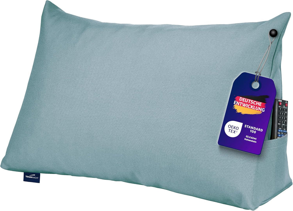 Pernă confortabilă Traumnacht Cozy Back, pernă de citit, 70 x 40 cm bej, husă detașabilă și lavabilă din 100% poliester, buzunar lateral practic, certificată Oeko-Tex, produsă conform standardelor germane de calitate