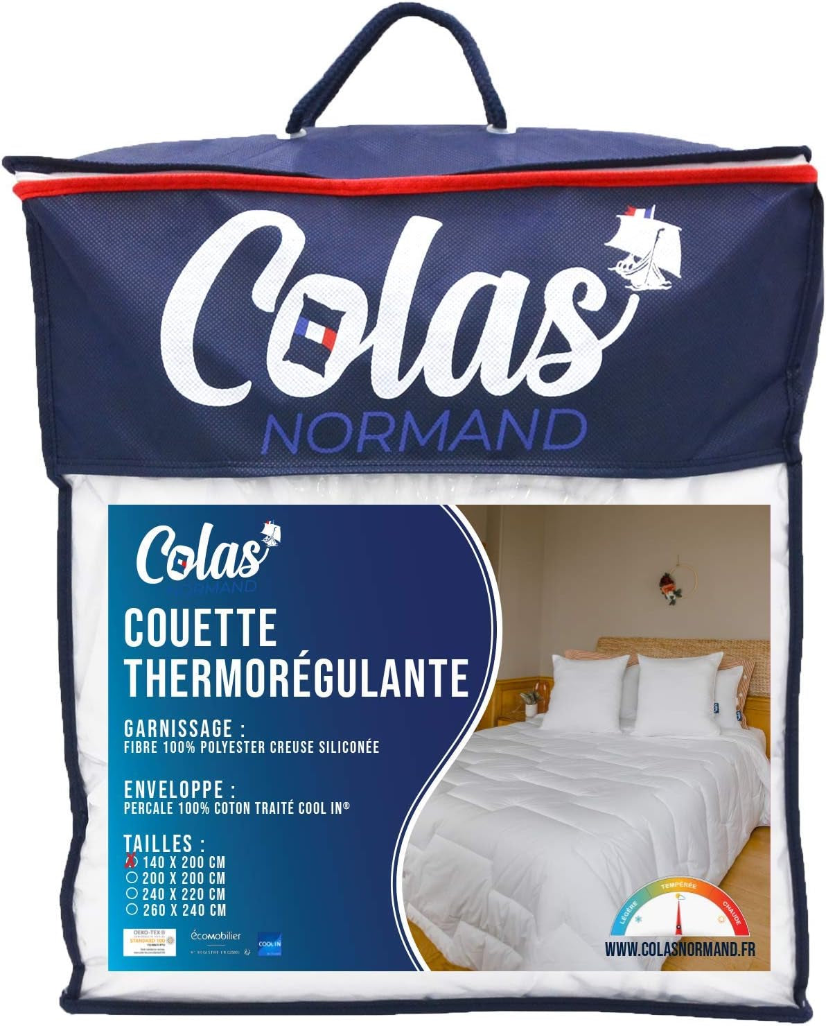 COLAS NORMAND Thermoregulating quilt, Cool In, Temperate, 140 X 200 Cm, Sweat, Optimal ventilation, 100% percale, Fresh Feel, French, 53130255, White Naty Shop Quilts and quilts White 140X200 Cm