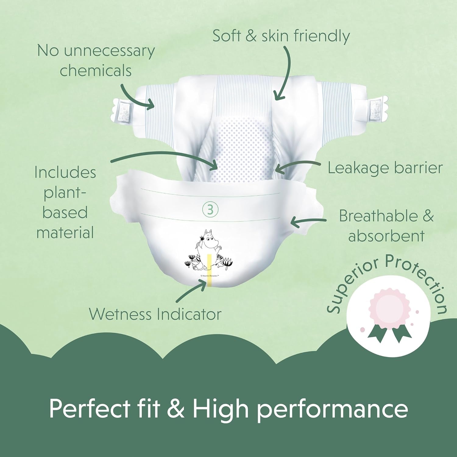 Moomin Baby Eco Diapers, Size 3, 5-8kg, 48 Pieces, Premium Soft Diapers | Soft and skin-friendly, breathable, absorbent, no unnecessary chemicals |