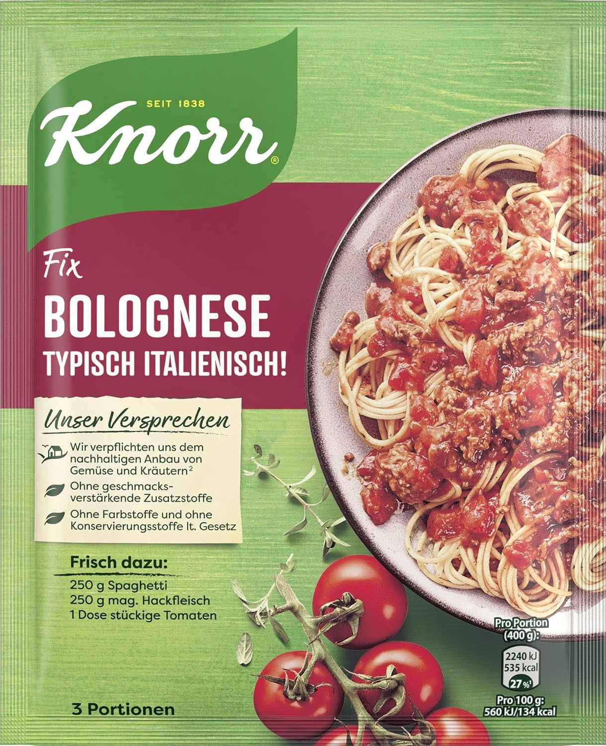 Knorr Fix Würzmischung Spaghetti Bolognese for a delicious noodle dish with natural ingredients 40 g