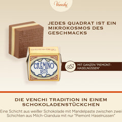 Venchi - Cremini 1878 - Three-layer chocolate with gianduja with milk and almond paste, "Piemontese Hazelnuts PGI", 1 kg, gluten-free, without colorings and without preservatives