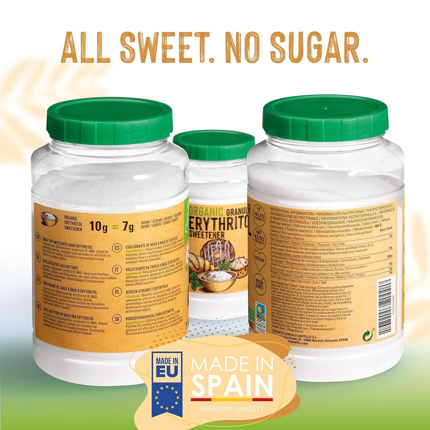 Natural organic erythritol, 10G = 7G sugar, 1 Kg Sweeteners Naty Shop