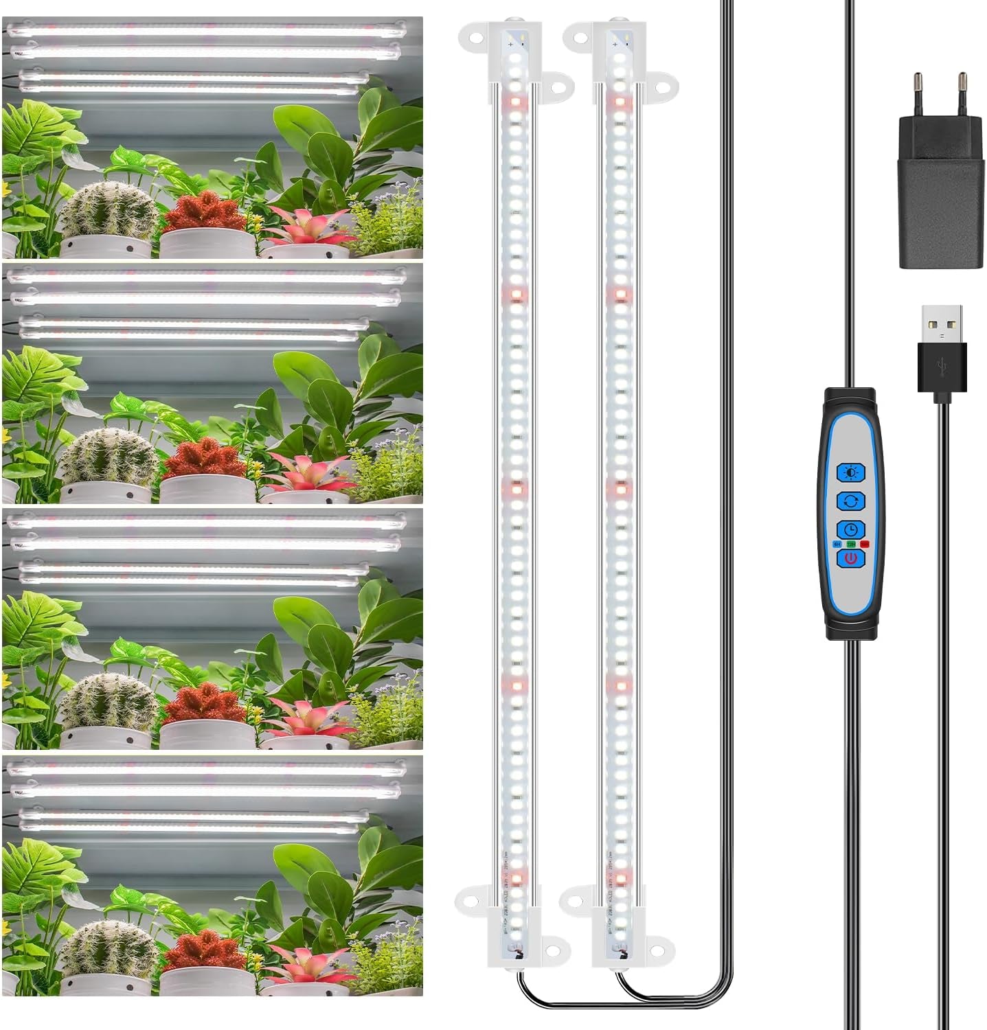 Wiaxulay Full Spectrum LED Plant Lamp 6000K Full Spectrum Indoor Plant Grow Lights with 6/12/16 Hours Timer 5 Levels Adjustable for Hydroponic Succulents Plant Shelf 2pcs
