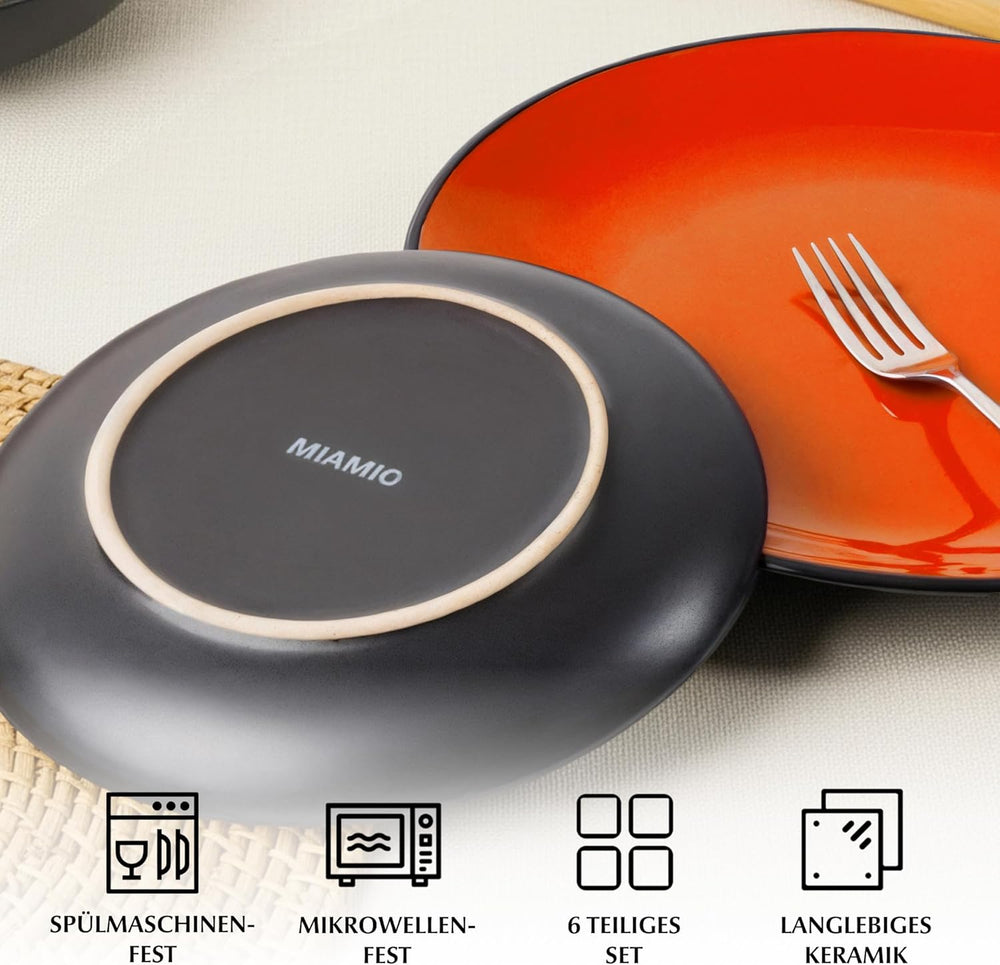 MIAMIO – Set de 6 farfurii/farfurii de cină din gresie ceramică - Colecția Le Papillon (Colorate, Farfurii mici (6x))