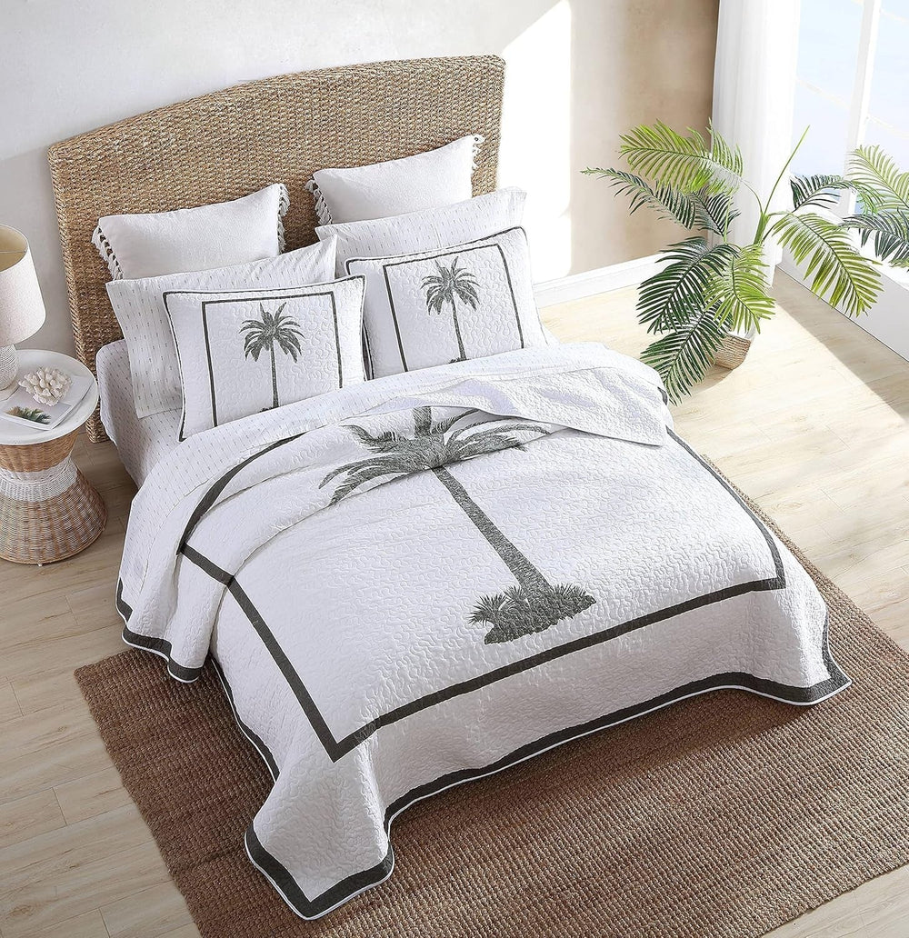 Tommy Bahama Palm Island Collection | Comforter - 100% cotton, reversible, soft and breathable, pre-washed for extra softness, king size bed, gray Duvets and quilts Naty Shop