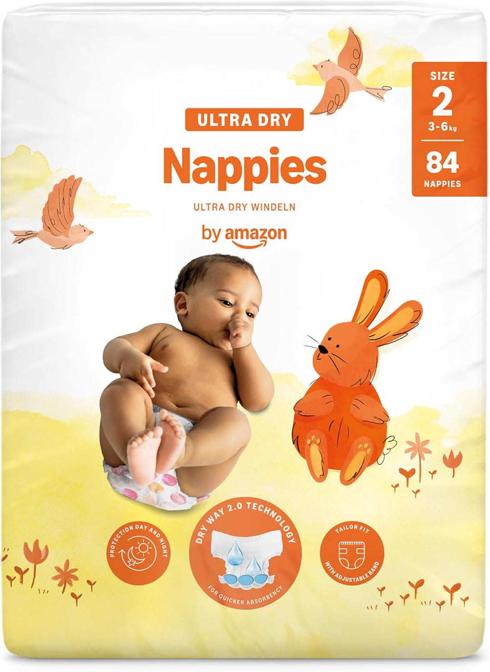 Amazon Ultra Dry Diapers, Size 3 (4-9kg) - Monthly Box, White, 172 Count (2 Packs of 86) (Formerly Mama Bear, identical product)