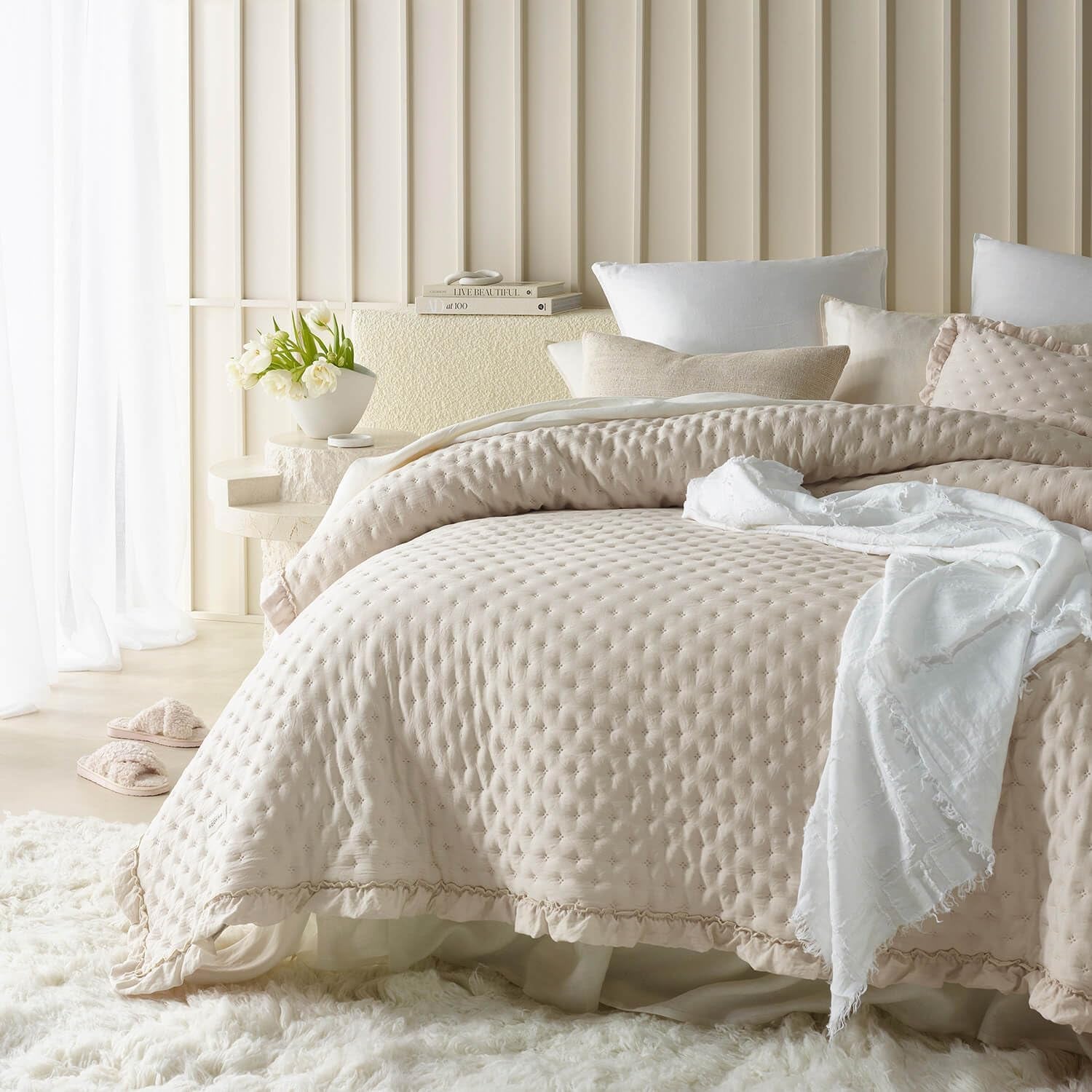 Molly Elegant bedspread in powder pink 170 X 210 cm Versatile bedspread as a bedspread or sofa Throw blanket for bed and sofa Blanket style Ideal as a bedspread Beds and Blankets Besuche den ROOM99-Store Cream 200X220