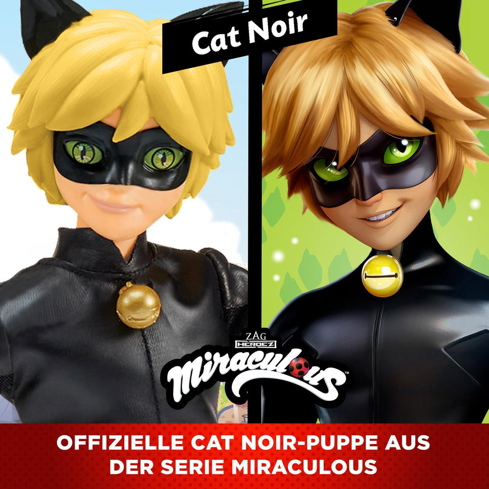 BANDAI - Miraculous Ladybug - Păpușă Manechin 26 cm - Motan Noir - Licență Oficială Miraculous - Păpușă Articulată Motan Noir - Jucărie pentru copii cu vârsta de 4 ani și peste - P50002