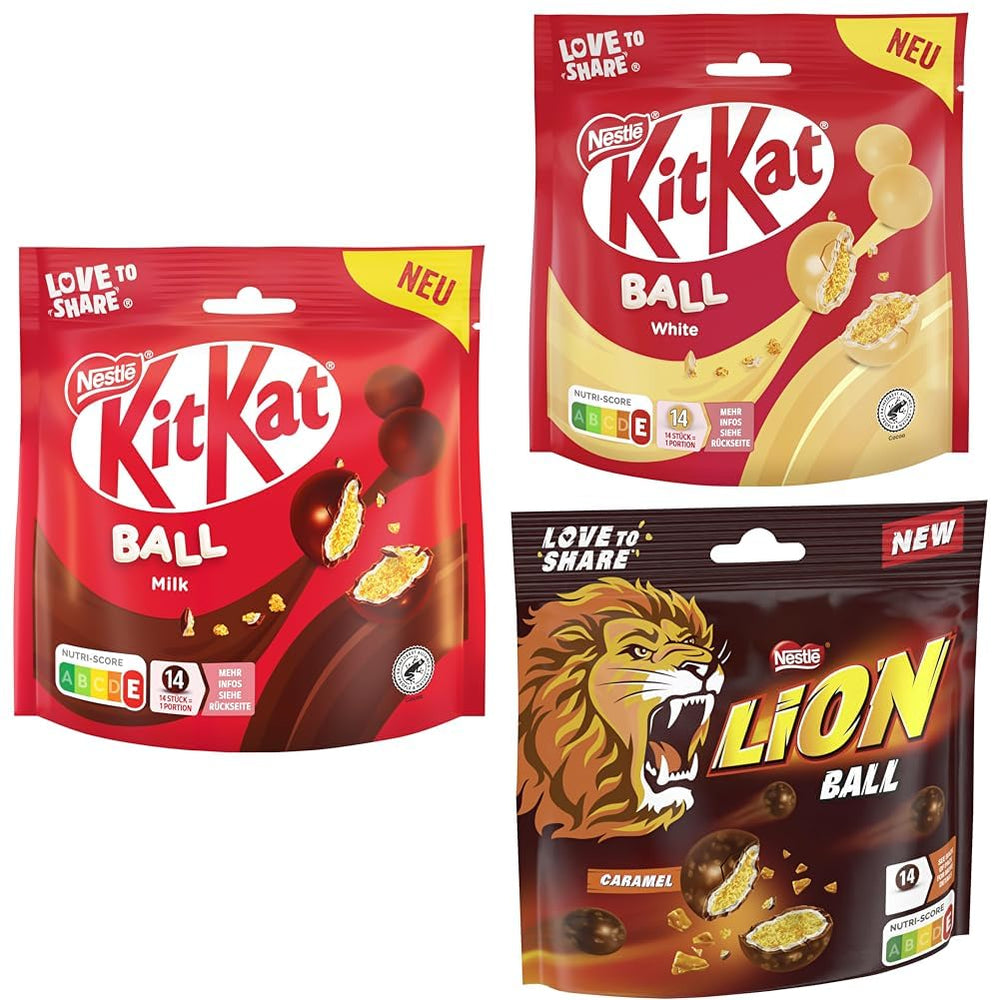 Pack of Nestlé balls with milk, white, Caramel Lion (3 x 130g)