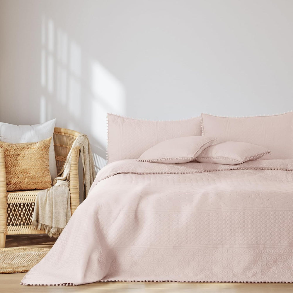 Ameliahome Bedspread with pompoms 220X240 Cm Double-sided bedspread Ultrasonic Quilting Polyester Meadore Gray Beds and Blankets Besuche den AmeliaHome-Store Meadore powder pink 200X220 Cm