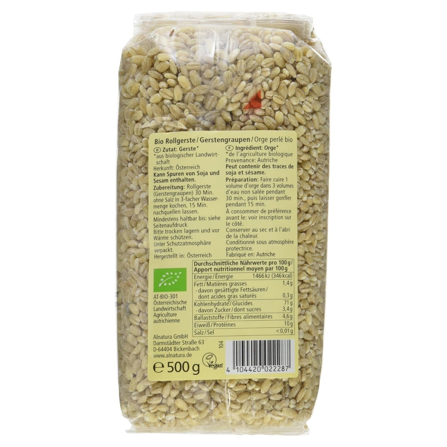 Organic pearl barley, pearl barley, 500g