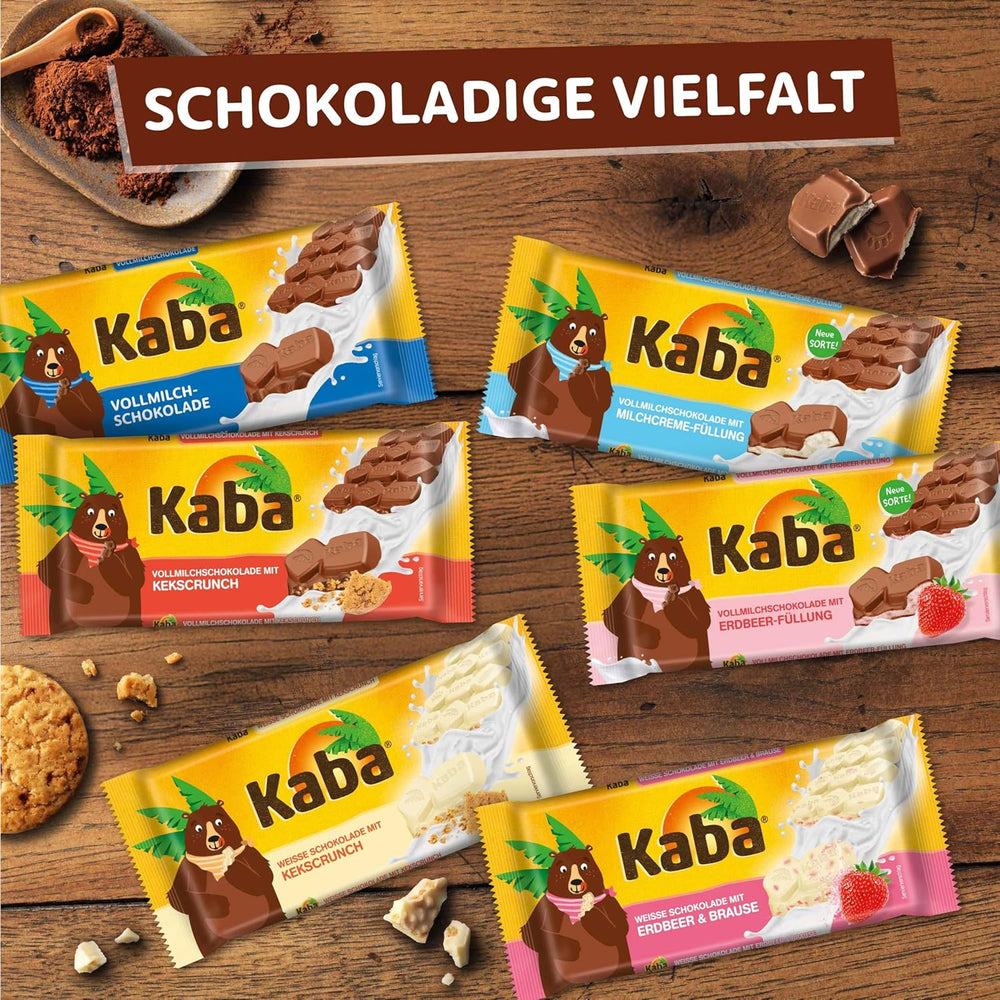 Kaba Milk Chocolate with Strawberry Cream, Filled Chocolate Bar, 90g Bar, Melt-in-your-Mouth Chocolate with Strawberry Fruity Cream and Kaba Original Flavor (Pack of 2)