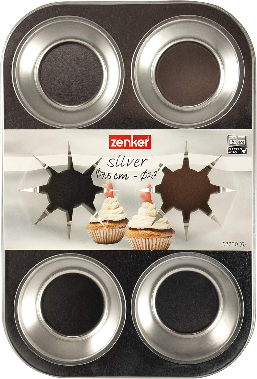 Zenker 62230 Baking tray Cupcake/Muffin 6 pcs, Band 29 X 19.5 X 3Cm, Silver Line Molds and baking trays Naty Shop