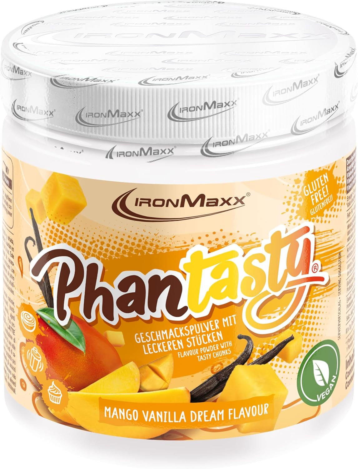 Ironmaxx Phantasty - Creamy Peach 250G Dose | Veganes Geschmackspulver Mit Echten Frucht- Oder Nussstückchen | Perfekter Zuckerersatz Indulcitori Naty Shop 250 G (1Er Pack) Mango Vanilla Dream