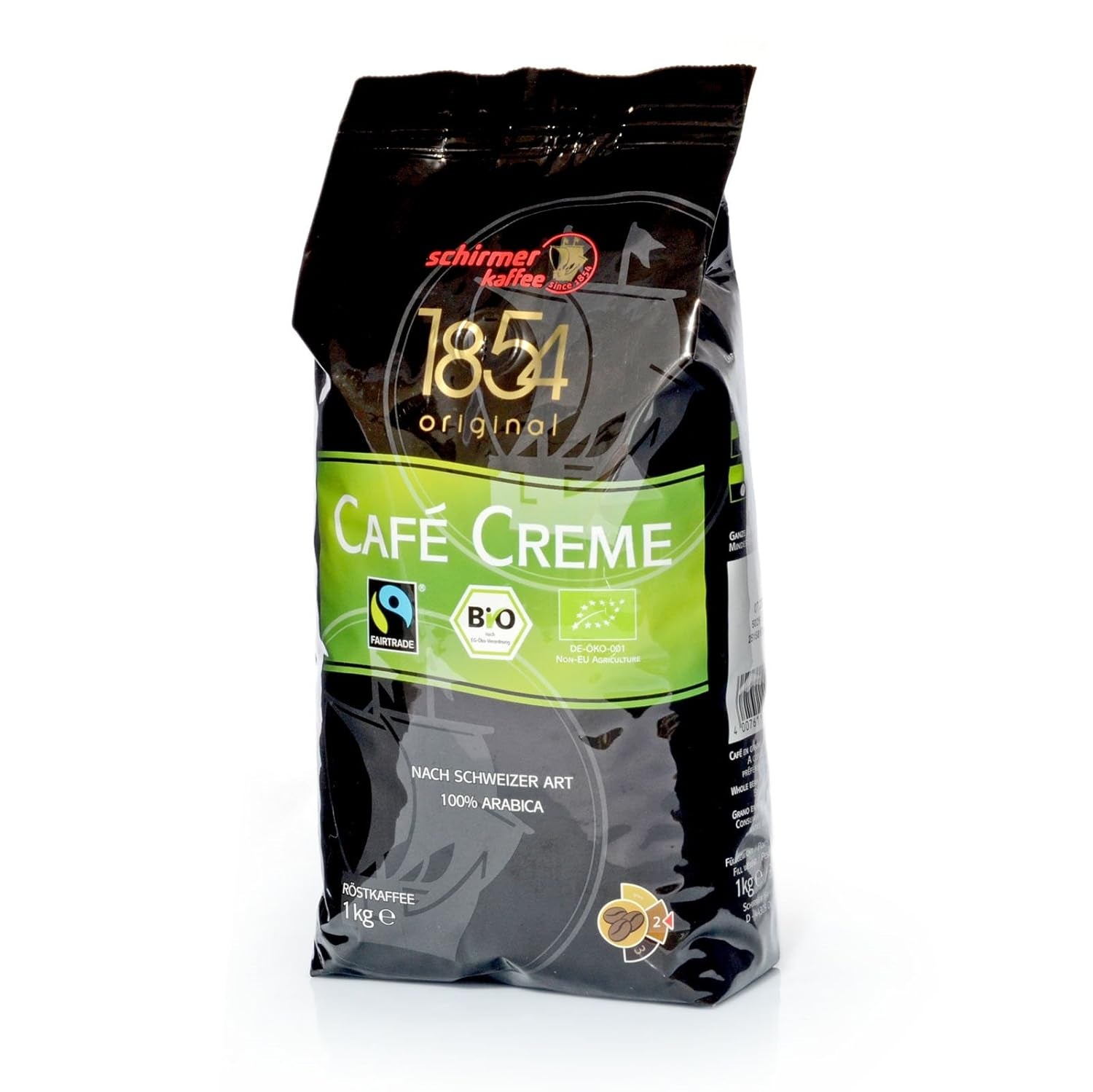 Cafea cremă Fairtrade Cafe, boabe întregi, boabe de cafea, pachet de 8, 8 x 1000g