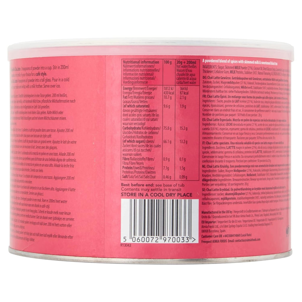 Drink Me Chai Spiced Chai Latte 1 kg (pachet de 1) - doar adaugă apă, pudră Chai Latte (50 porții)