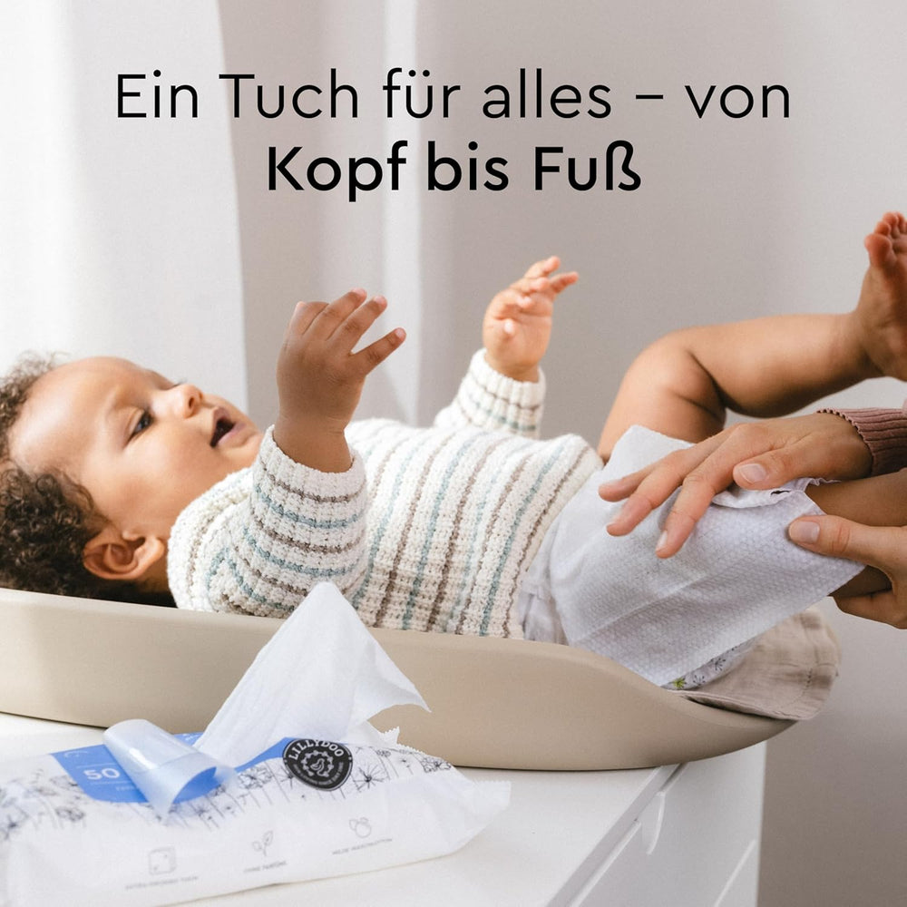 LILLYDOO Wet Wipes 50 Count 100% Plastic Free Extra Large Wipe Unscented