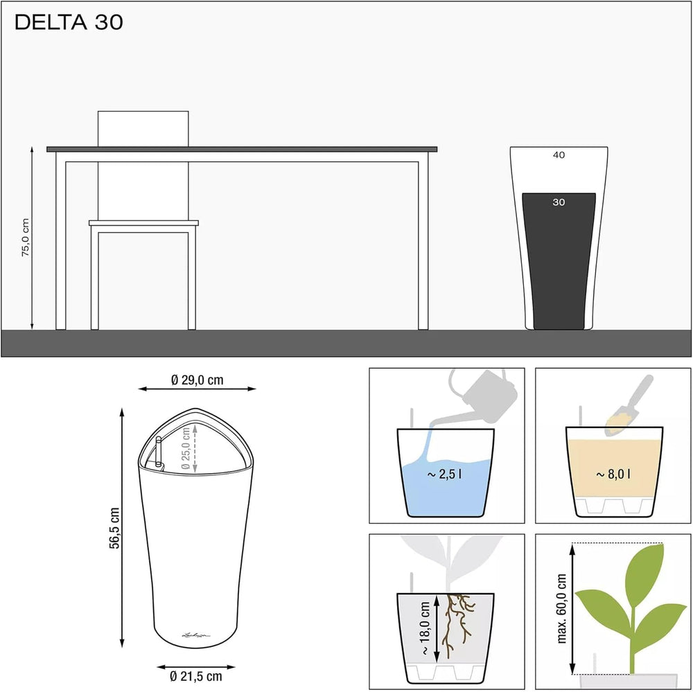 LECHUZA DELTA Premium 30 alb lucios 15500