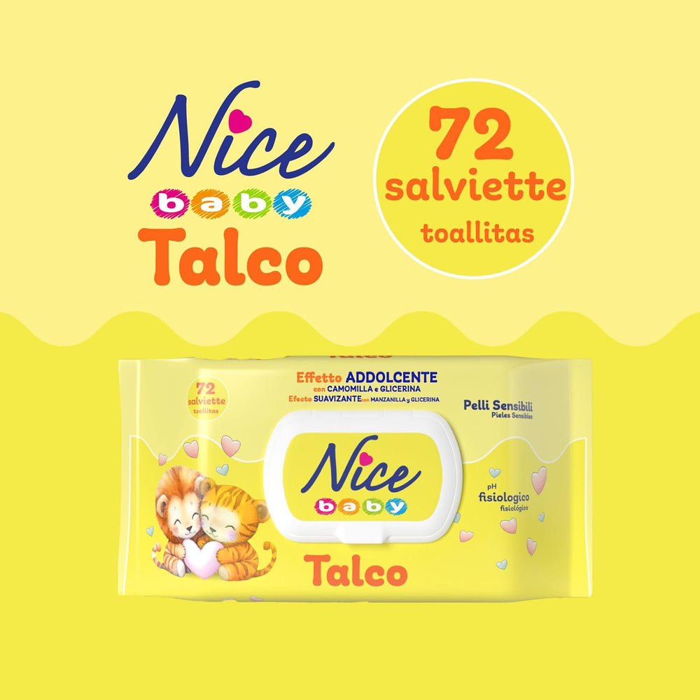 NICE Baby Wet Wipes 72pcs With Lid Talc Scent Natural Materials Gentle Cleaning Baby 1pc
