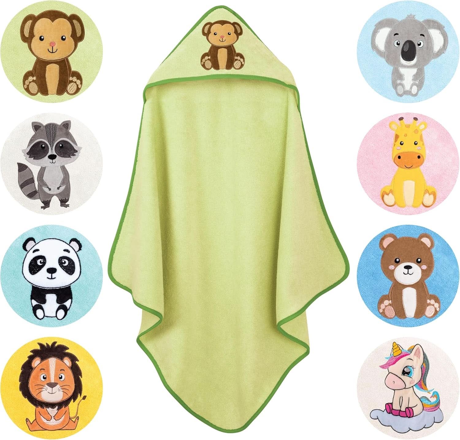 LAYNENBURG Premium Baby hooded bath towel, 100% cotton - Oeko TEX, 80 x 80 cm Mother and Child Naty Shop Green, monkey