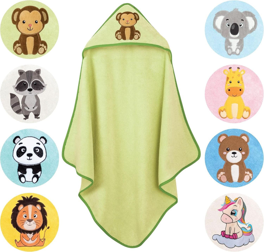 LAYNENBURG Premium Baby hooded bath towel, 100% cotton - Oeko TEX, 80 x 80 cm Mother and Child Naty Shop Green, monkey