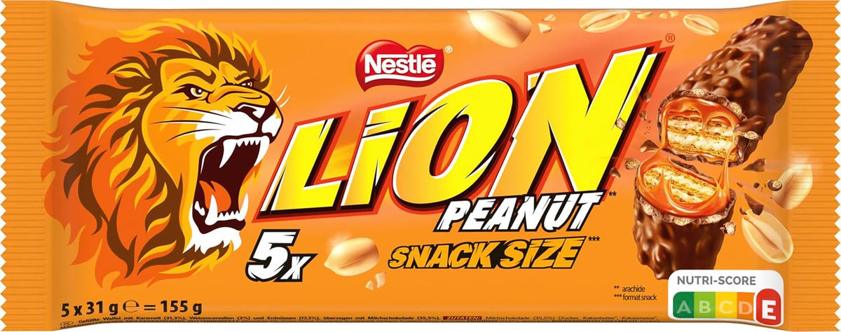 Milk Chocolate Covered Peanut Chocolate Bar, Delicious Caramel Filling, Peanuts and Crispy Wafer, Bulk Candy Pack, 1 Pack (5 x 31g)