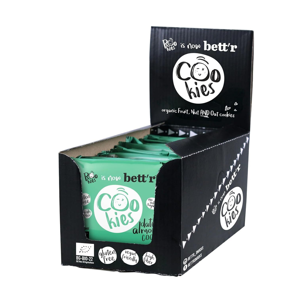 Fursecuri vegane Bett'R cu curmale și migdale, ambalate individual - 100% organice, fără gluten, fără zahăr adăugat - 18 x 40g