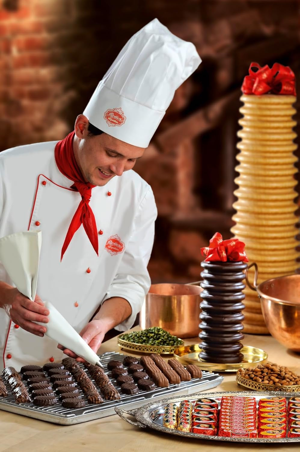 Reber Mozart balls, presentation box 4x45, dark chocolate balls filled with pistachio, marzipan, almonds and hazelnut nougat, 3.6 kg (180 pieces)