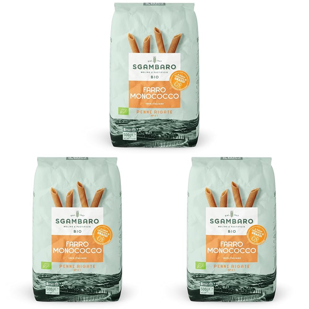 Organic Penne Rigate Pasta N.91 - 500g Low-fat wheat pasta - Source of fiber and protein