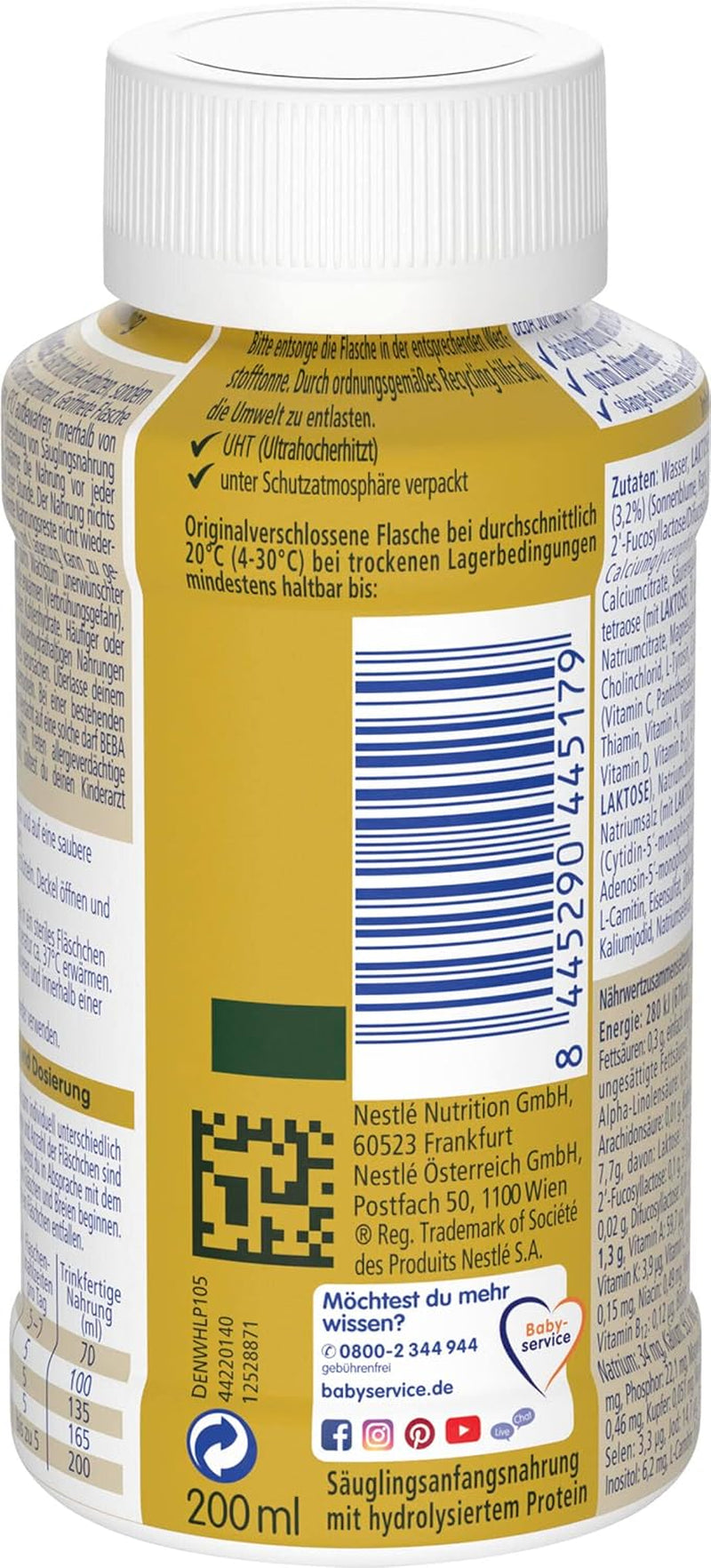 BEBA Nestlé BEBA SUPREME 1 Infant milk: ready-to-drink bottles with Omega 3, pack of 4 (1 x 200 ml)