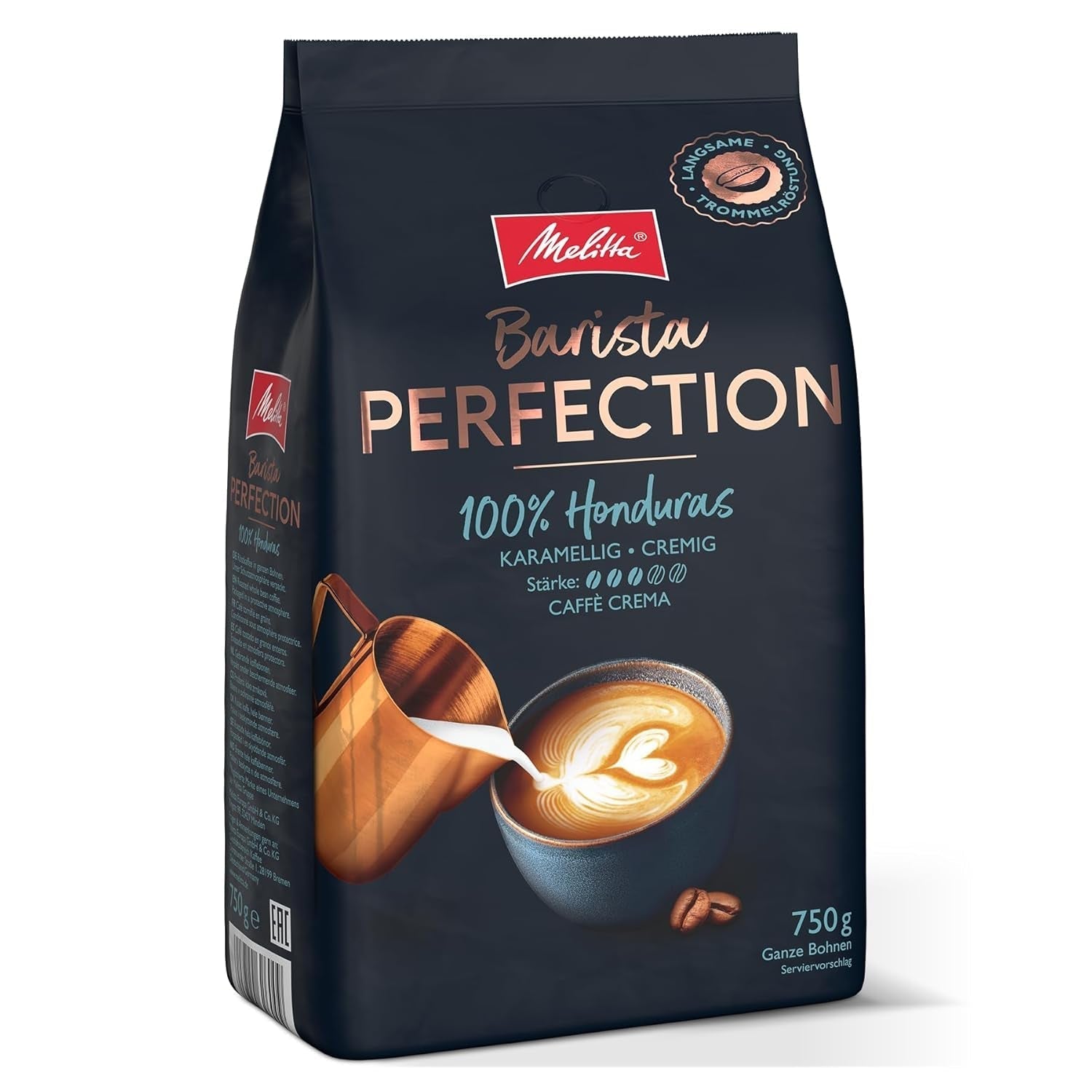 Melitta Barista Perfection 100% Brazilia, boabe de cafea întregi, cafea de origine unică, 100% Arabica, prăjire lentă cu tambur, Crema Forte, tărie 4 Cafea Naty Shop Honduras 750 grame