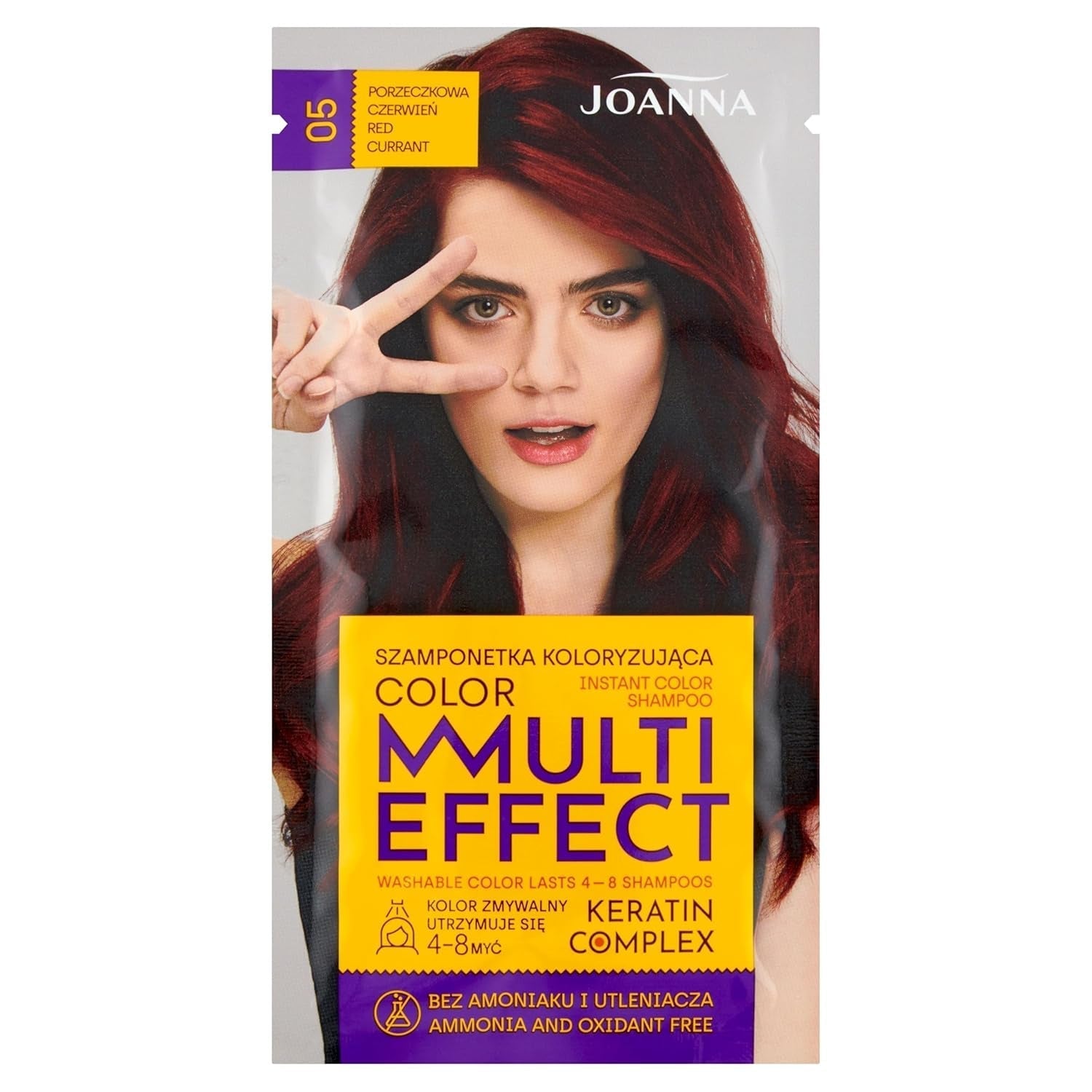 Șampon colorant Joanna "Multi Effect" - Șampon colorant pentru păr într-un plic - Rezistă între 4 și 8 spălări - Colorarea părului fără amoniac și agenți oxidanți - Cappuccino aromat Vopsea pentru par Naty Shop Coacăze negre roșii
