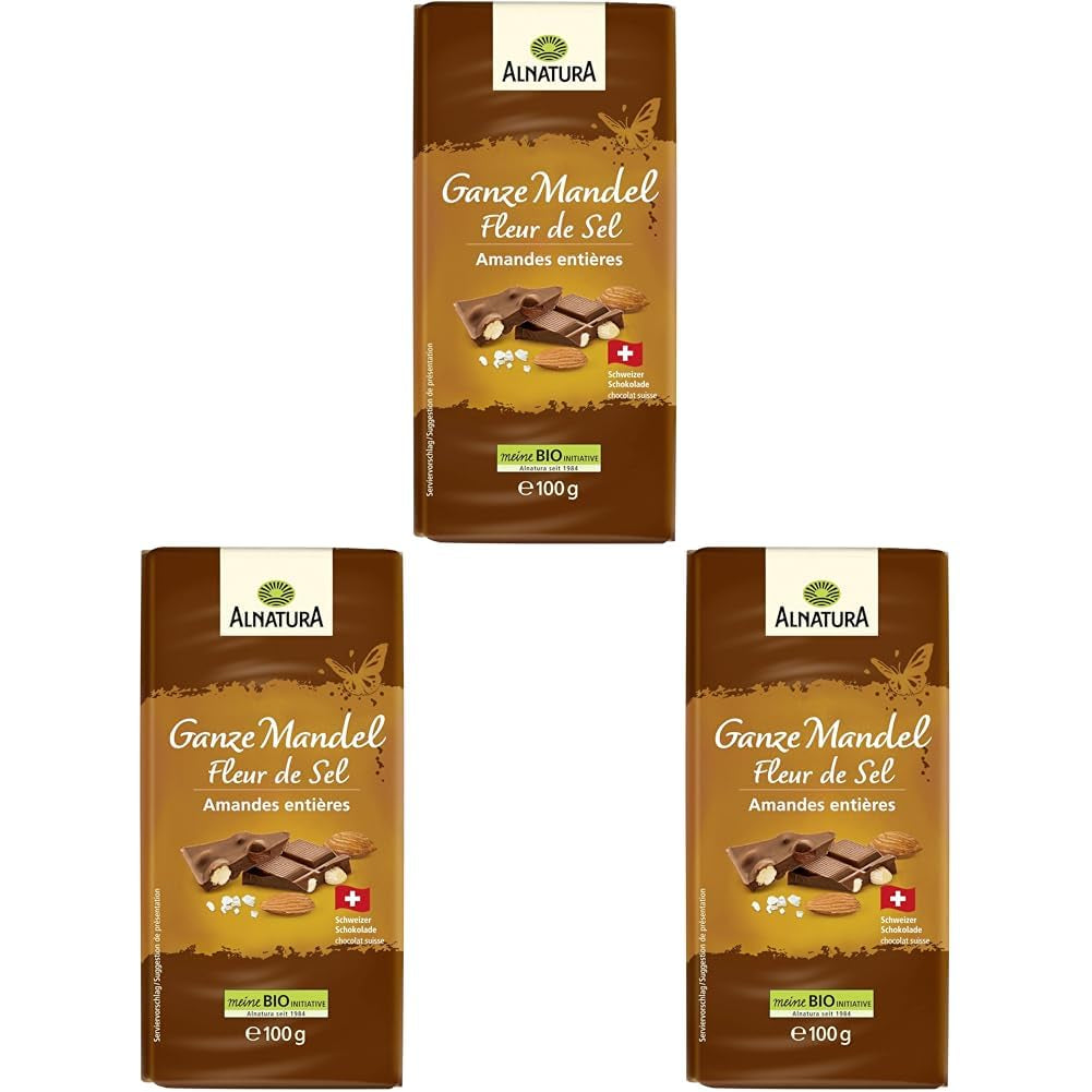 Organic chocolate with whole almonds and flower of salt, 100 g