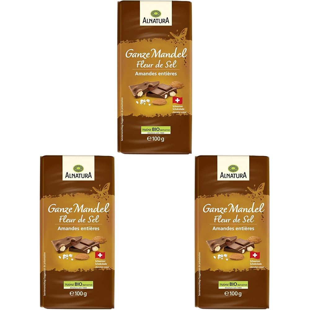 Organic chocolate with whole almonds and flower of salt, 100 g