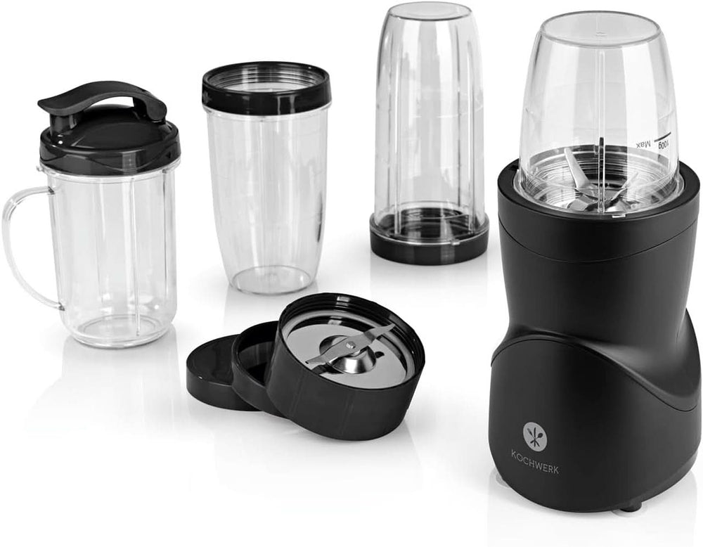 Smoothie Maker 12-Tlg | To-Go Deckel & 4 Mixbehälter | Für Obst, Gemüse & Nüsse | Myth Ice-Crush Funktion | Mini-Standmixer Zum Mixen, Rühren, Zerkleinern, Mahlen, Hacken & Pürieren | BPA-Free Kitchen Naty Shop