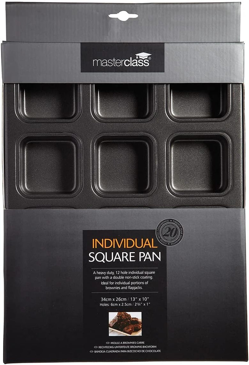 Brownie pan Masterclass, brownie pan with 12 holes, stainless steel, 34 X 26 cm Molds and baking trays Naty Shop