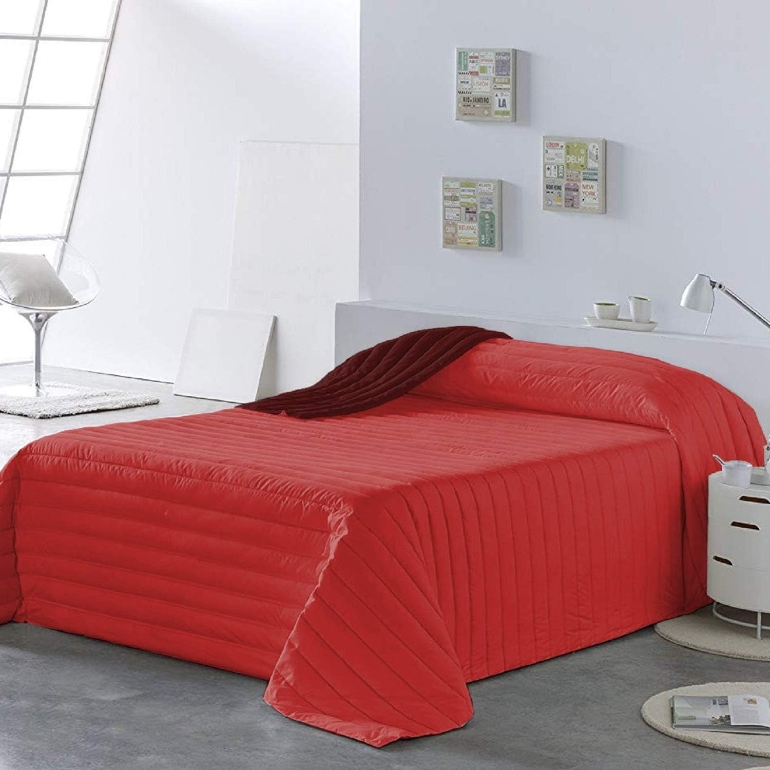 PETTI Artigiani Italiani - Cuvertură pentru pat single, cuvertură cu două fețe, cuvertură de primăvară, albastru miezul nopții, alb, 100% Made in Italy Plapumi si pilote Naty Shop Bordeaux Dimensiune pat 100 (170 X260 Cm)