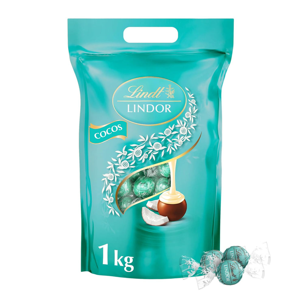 Lindt LINDOR Chocolate with Pistachio | 1 kg resealable bag | approx. 80 Milk Chocolate Balls with Melt-in-the-Mouth Pistachio Cream Filling | Bulk package, praline gift